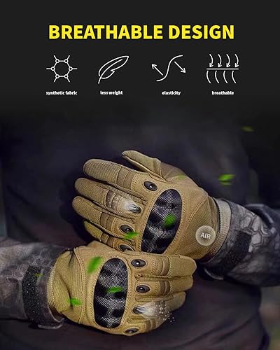 Miniatura 4 de Guantes tácticos para hombres, guantes de disparo, con carcasa dura, protección de nudillos, guantes de motocicleta de palma de cuero para