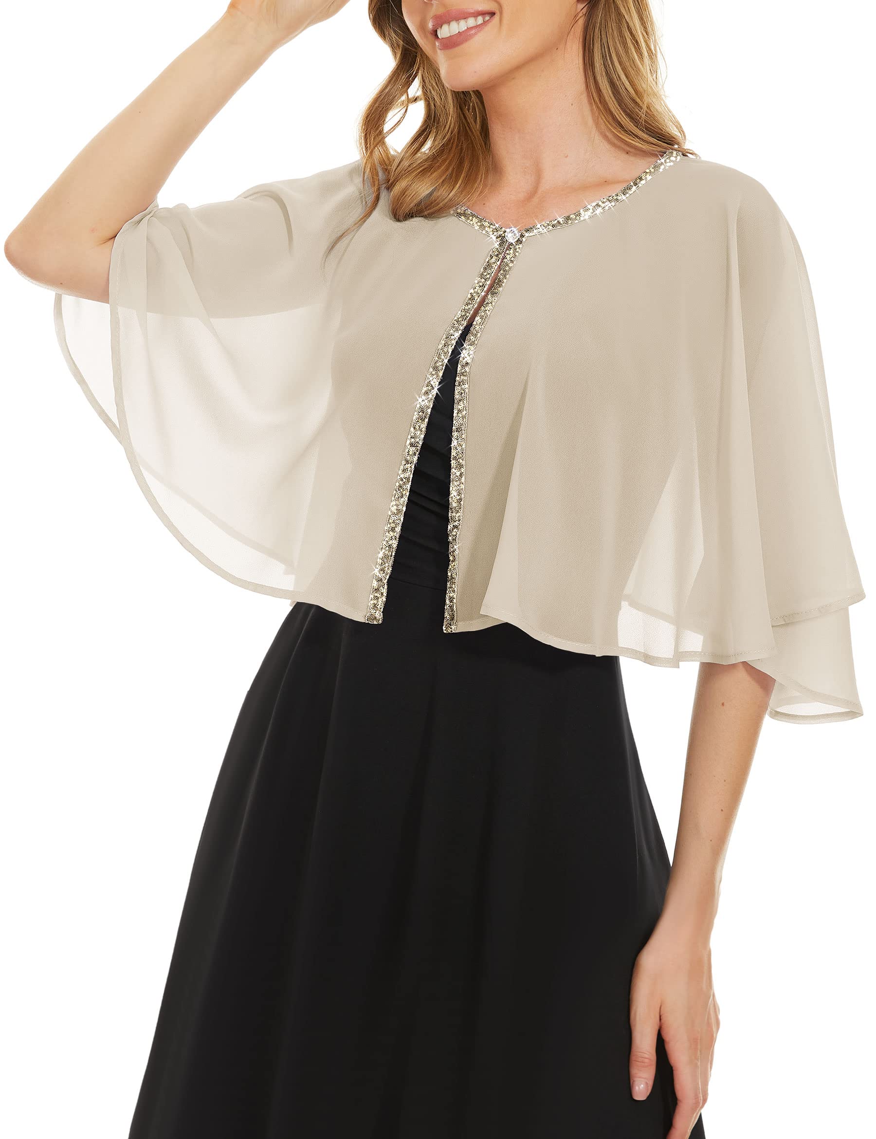 Rheane Soft Chiffon Sequins Shawls and Wraps/Cape for Evening Dress Wedding Formal Occasion