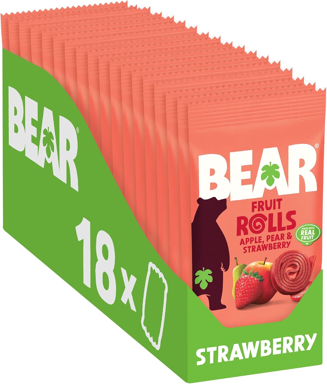 BEAR Fruit Rolls Strawberry 20g (Pack of 18) – Made with Real Fruit