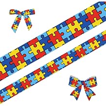 2 Rolls Autism Awareness Ribbon for Wrapping Gifts, Puzzle Pieces Ribbons for Gift Wrapping Autism Awareness Charity Party Decorations DIY 3/8" 3/4" X 10 Yd Calm Anxiety Sensory Ribbon