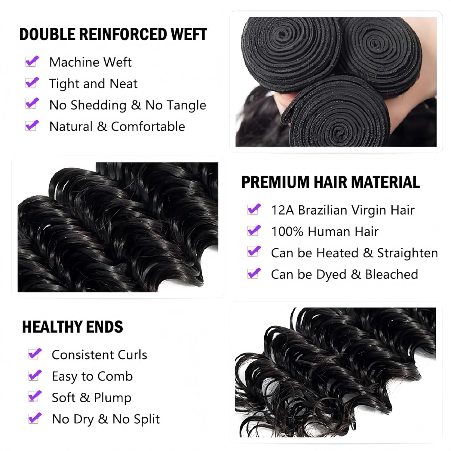 Deep Wave 5Bundles(50g/bundle) with 4x4 Lace Closure, Czrleaty Wet and Wavy Curly Human Hair Bundles with Closure, Unprocessed Brazilian Human Hair Extensions (14/14/14/14/14+14)