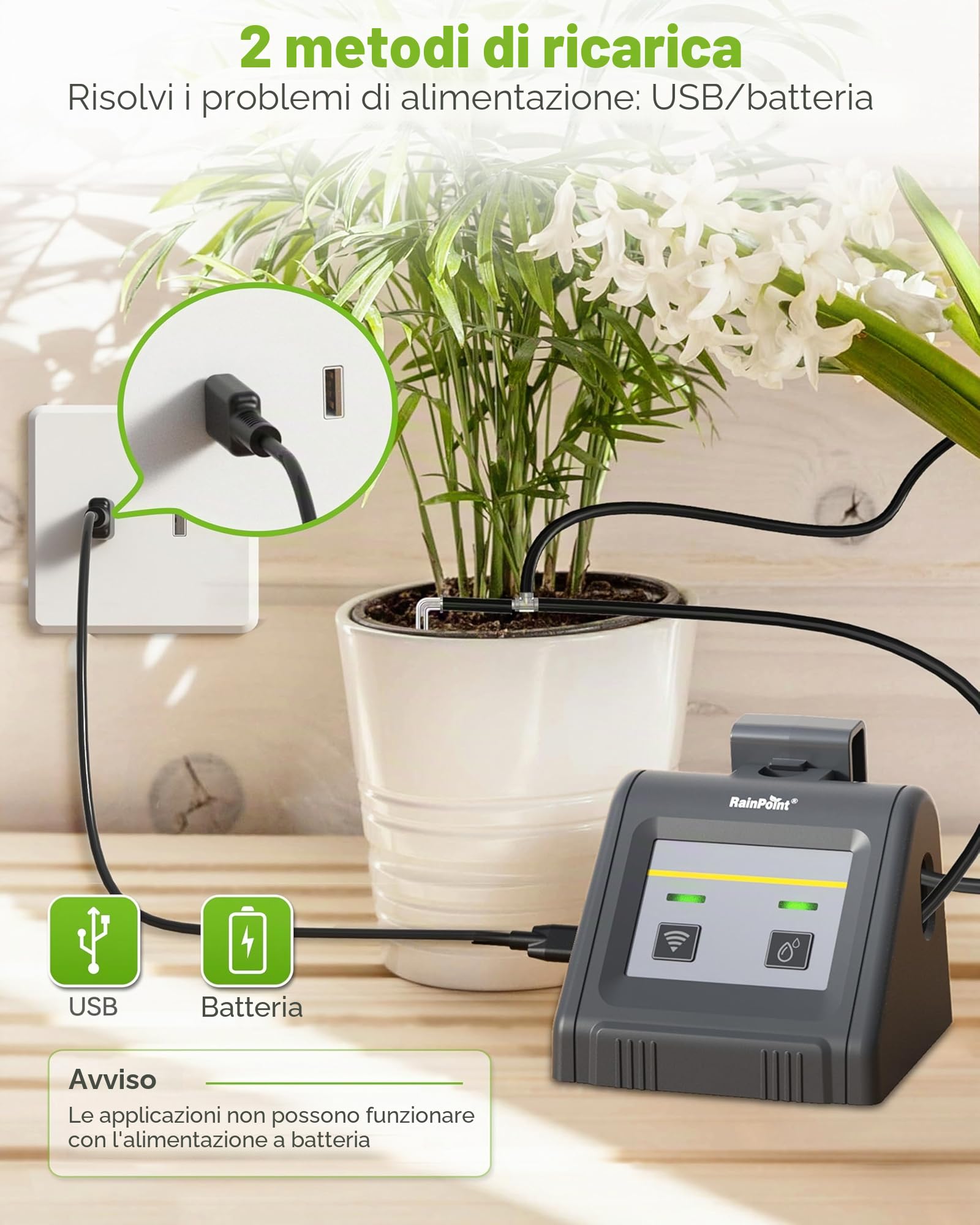 RAINPOINT WiFi Sistema di irrigazione automatica, dispositivo automatico di irrigazione a goccia con pompa, APP telecomando modalità automatica/manuale/smart per balcone, piante in vaso