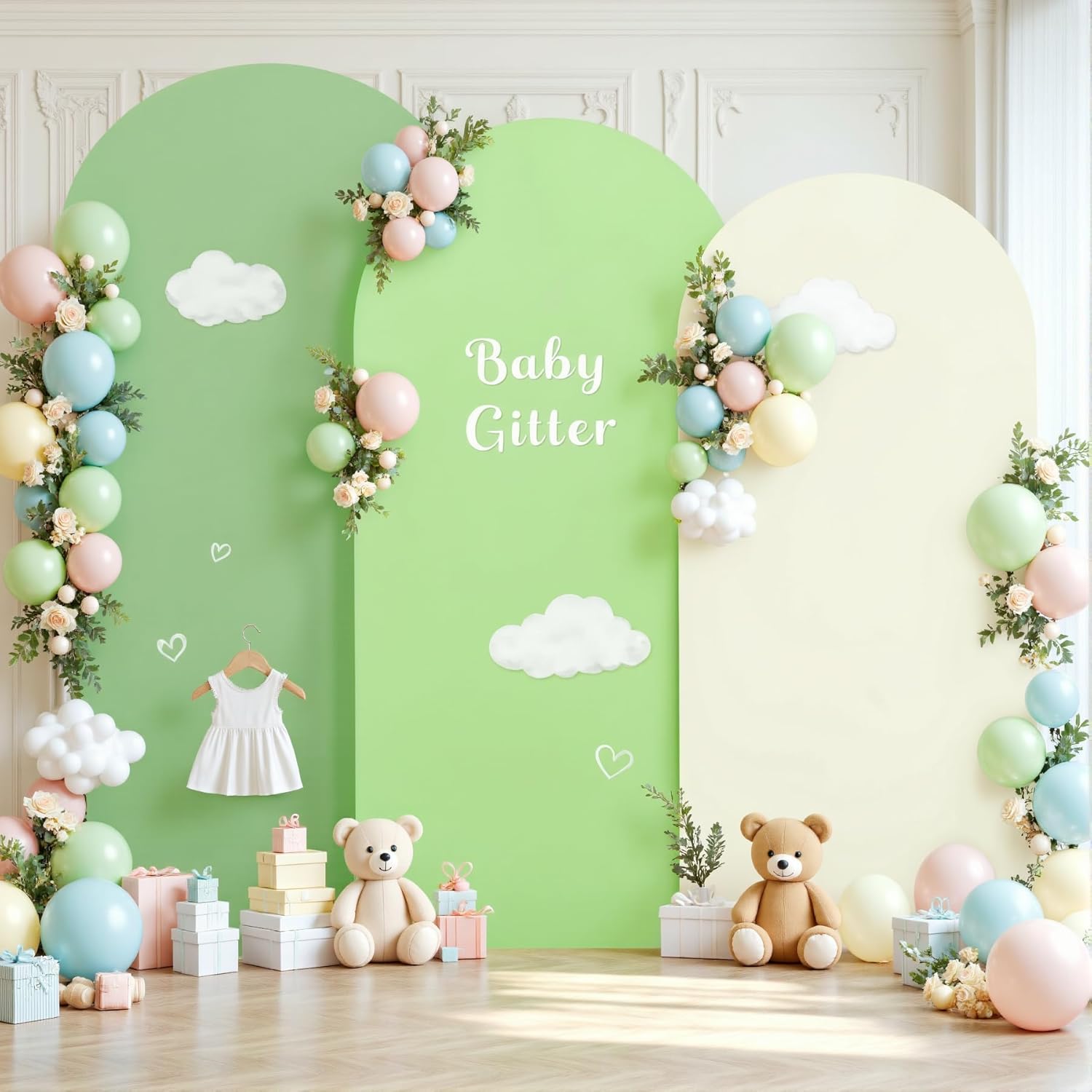 Green Arch Backdrop Cover 3 Set-7.2FT, 6.6FT, 6FT Green Arch Covers Spandex Fitted Wedding Arch Stand Covers for Baby Shower Birthday Party Ceremony Photo Balloon Arch Stand Background Decorations