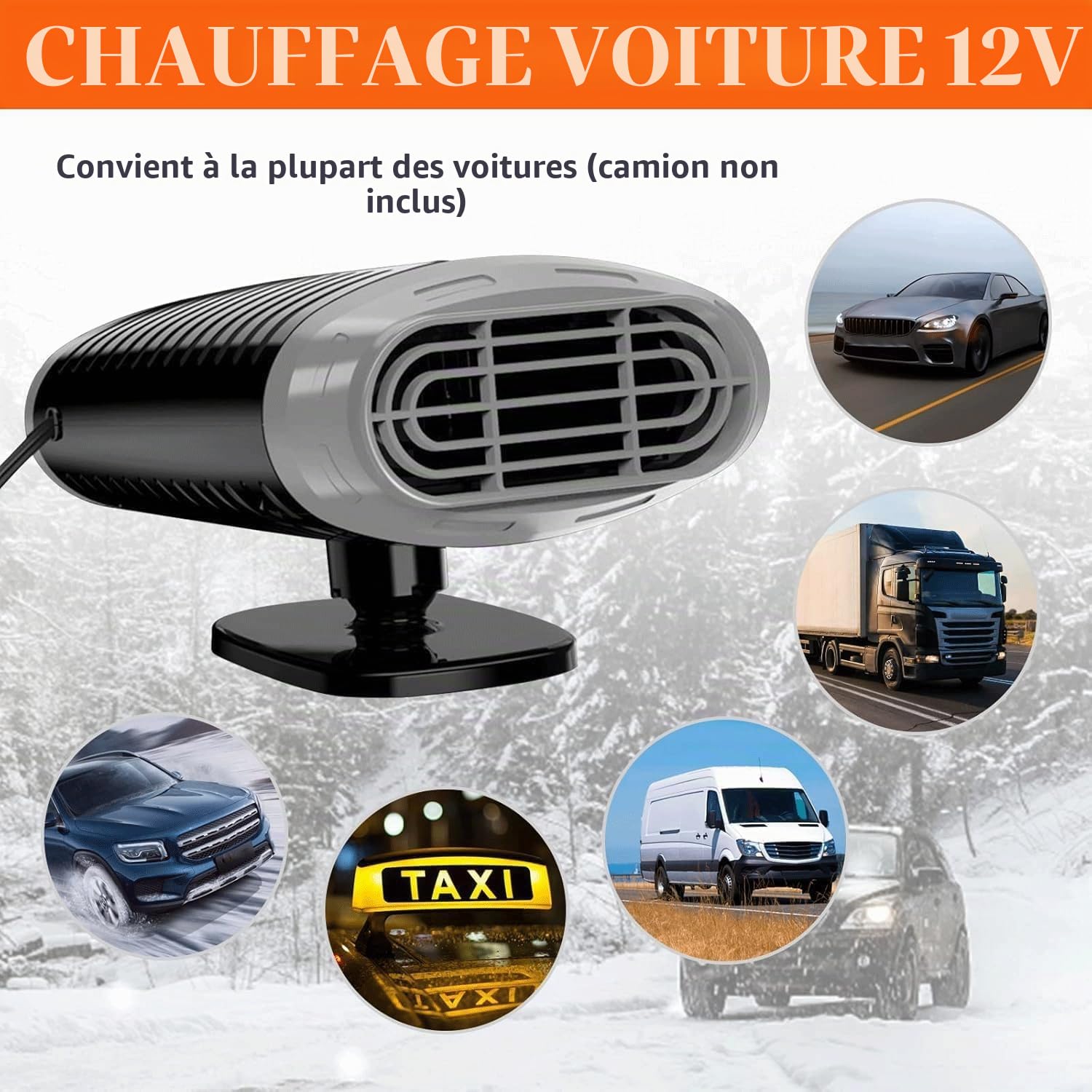 Chauffage de Voiture 12V pour Voiture, branchement sur Allume-Cigare, Chauffage Rapide, Rotation à 360 degrés, dégivreur pour Pare-Brise de Voiture