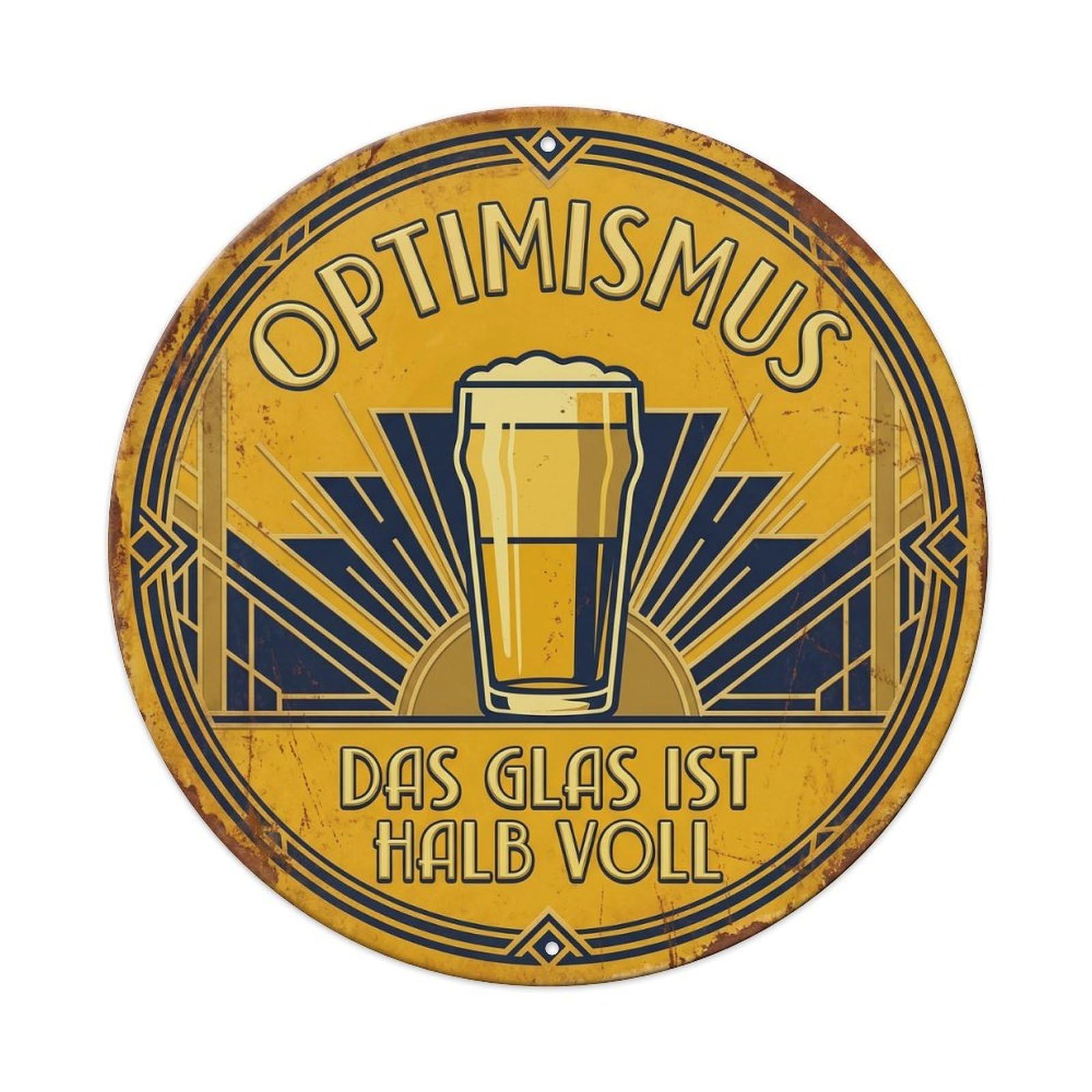 Vintage Bar Style Optimismus Humorous Mancave Optimism Metal Tin Sign Plaque Wall Decor for Cafe, Club, Garden Round Metal Poster 8x8Inch