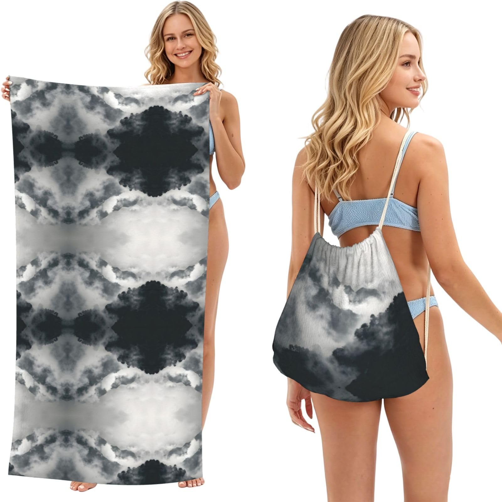 EZDLOWVBA Cloud And Mist Print Beach Towel Backpack 2 In 1 Summer Large Lightweight Beach Towel - Multifunctional Ship Pattern Towel Bag For Storage,Sport