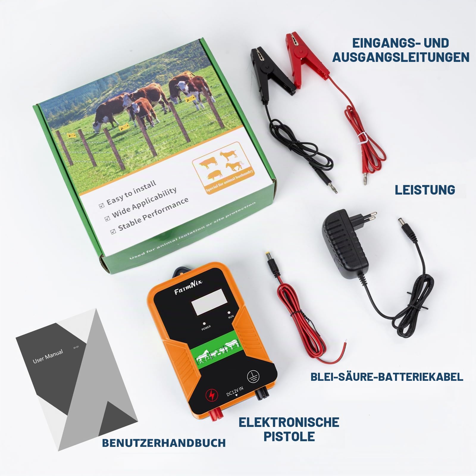 Weidezaungerät 12V mit LED Anzeige, 2J 15 KM 230V Elektrischer Weidezaun, Elektrozaun für Hunde, Wasserdicht Weidezaun Elektrisch für Schutz von Nutztieren, Haustieren, Geflügel, Hausweide, Gärten