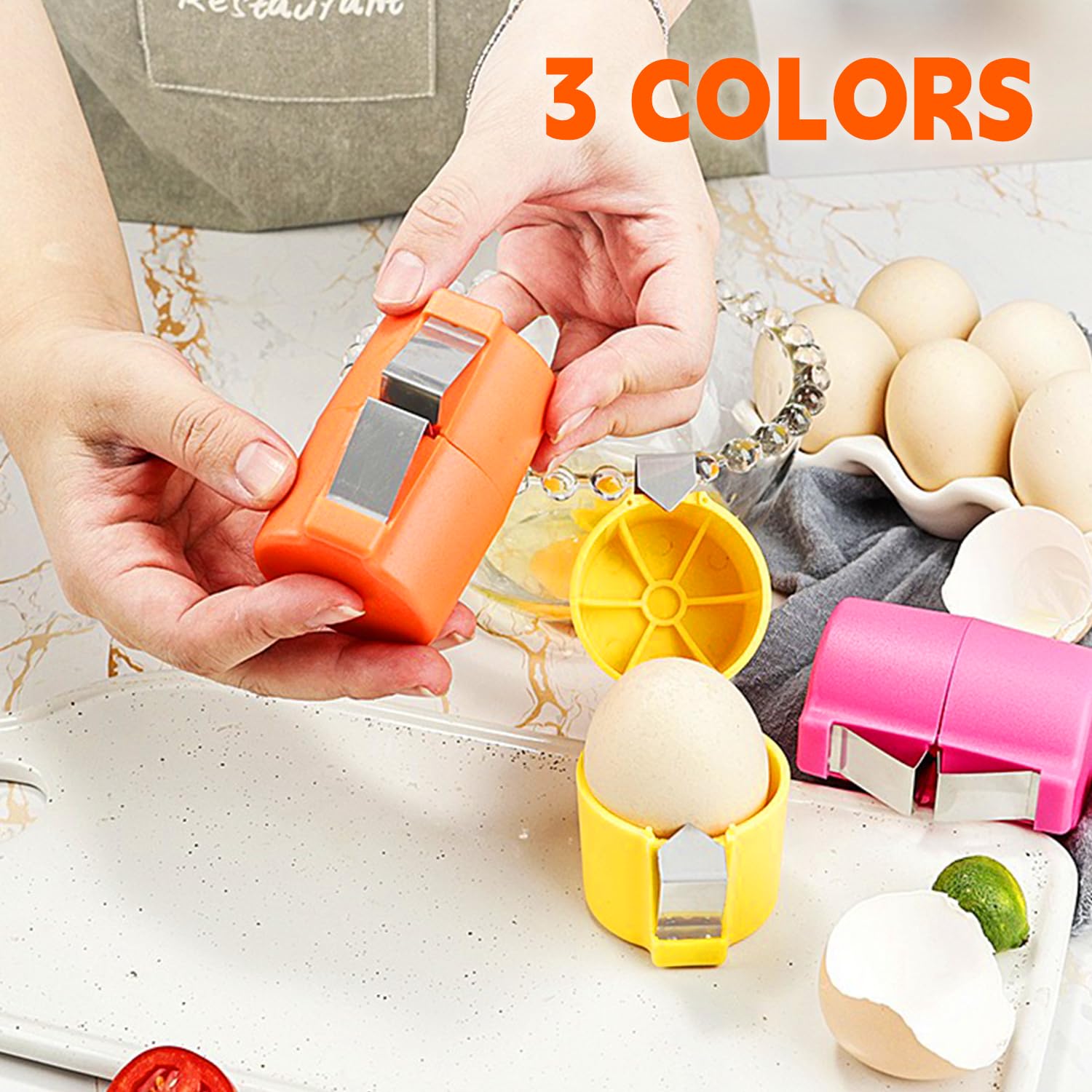 3 PCS Egg Shell Opener Egg Separator for Raw Eggs,Hard Boiled Egg Peeler Egg Cube Egg Separator,Quickly Cutting Off Cooked Eggs,Stainless Steel Eggshell Breaker Kitchen Gadgets (3 pcs) — view 6