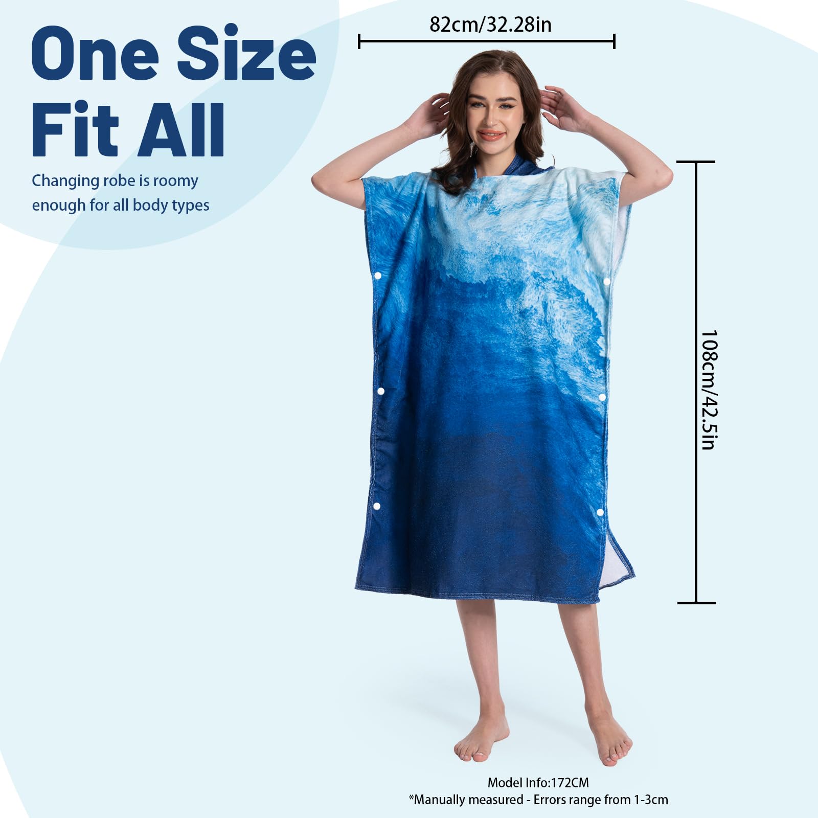 MOKANI Bata Cambiadora, Poncho de Toalla con Capucha para Piscina, Playa, Surf, Poncho de Toalla Rápido de Secar y Ligero para Adultos, Mujeres y Hombres (con Botones, 108L x 82W CM)