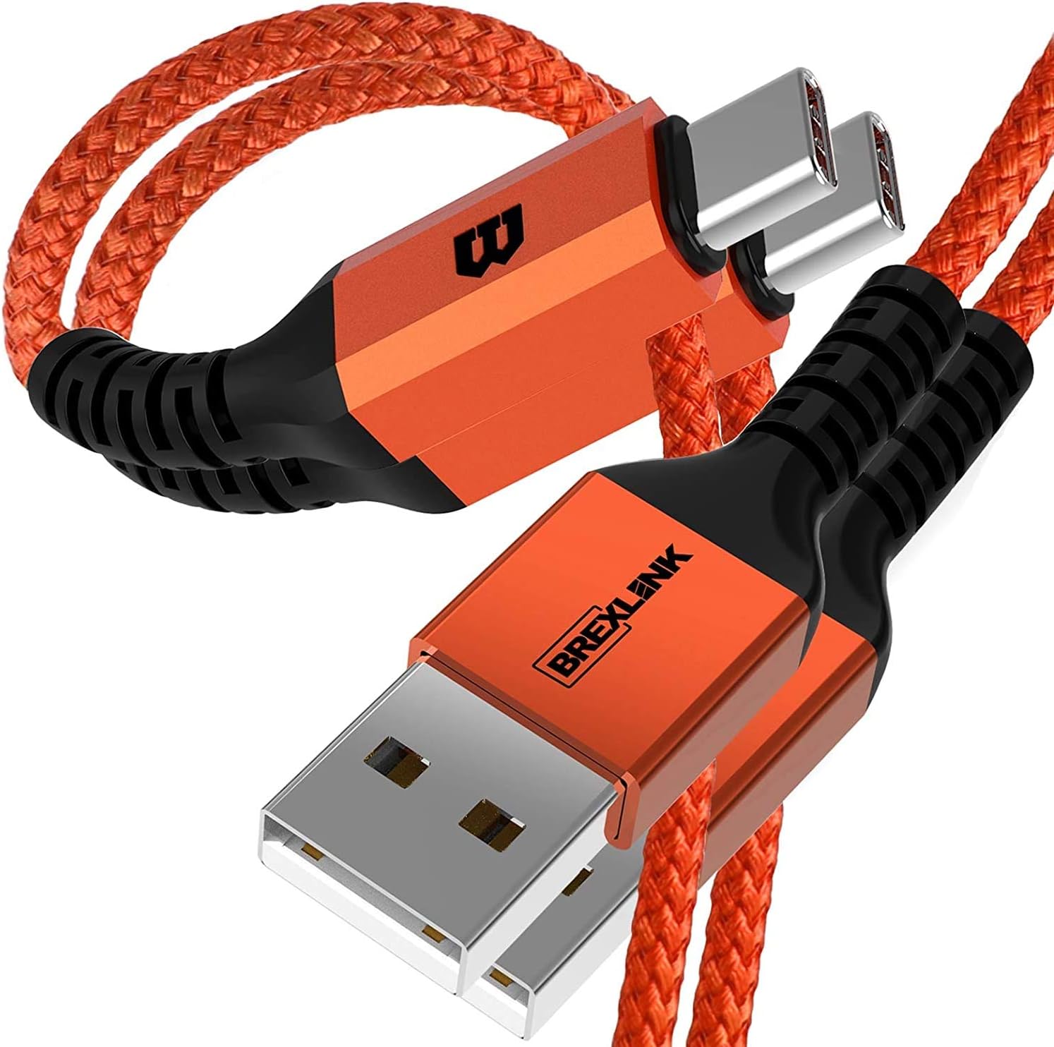 BrexLink USB C Cable, [2 Pack, 6.6ft] USB Type C Charger Nylon USB 3A Charging Cable Fast Charge for Samsung Galaxy S20 Plus Ultra Note 22 S20 S9 S8, Moto G7 G8, Other USB Type c Charger (Orange)