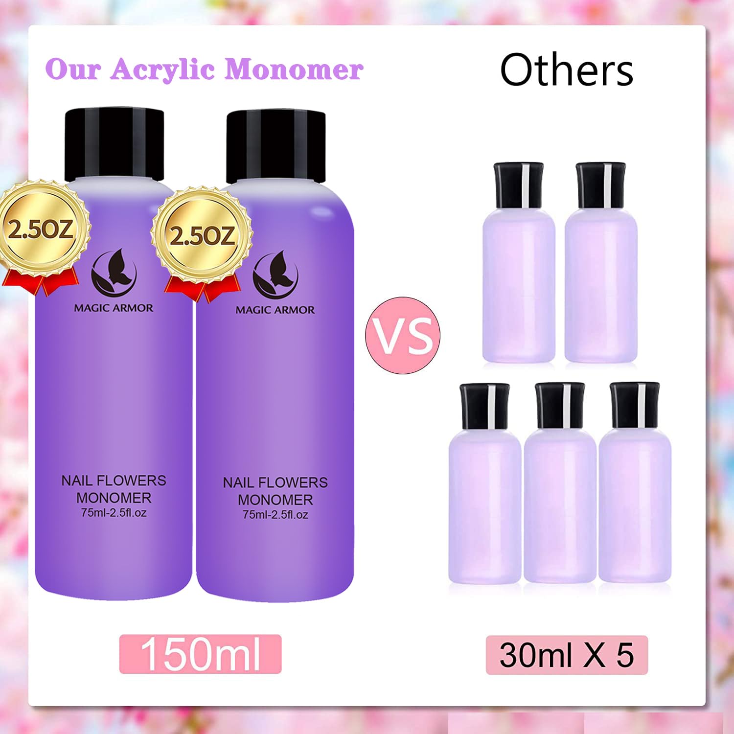 MAGIC ARMOR Monomer akrylowy płyn do paznokci - 2 x 75 ml profesjonalny system przedłużania paznokci akrylowy czas szybkiego schnięcia