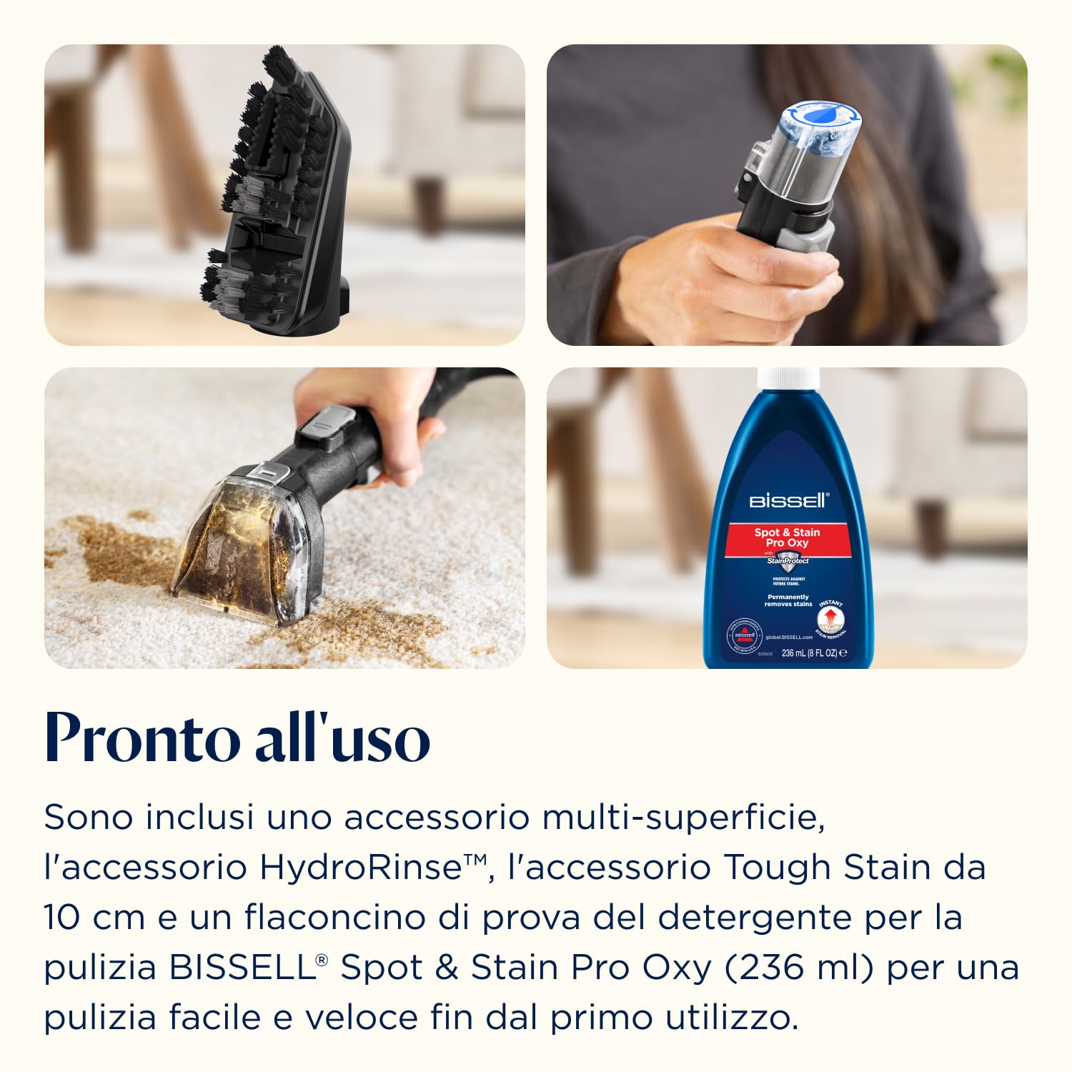 BISSELL SpotClean HydroSteam, Lavatappeti, Pulitore a Vapore con Tecnologia HydroSteam, Lava Tappezzeria per Tappeti, Auto, Divani, Moquette, Materassi e Altro, Potente Motore da 1000W, 3689N