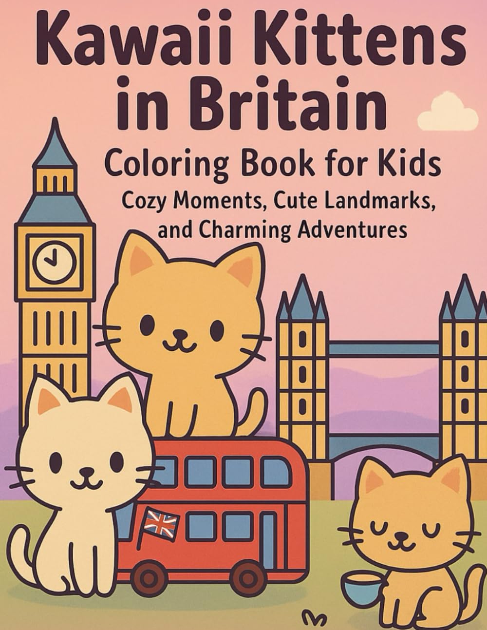 KAWAII KITTENS IN BRITAIN COLORING BOOK FOR KIDS. Cozy Moments, Cute Landmarks, and Charming Adventures