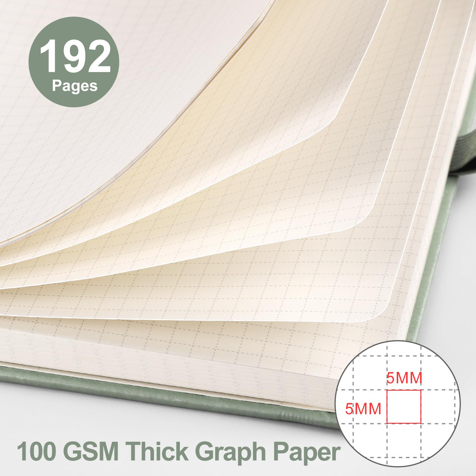 EMSHOI A5 Notebook Graph Paper, 100 GSM Hardcover Leather Squared Journal with Sticky Notes - Image 3