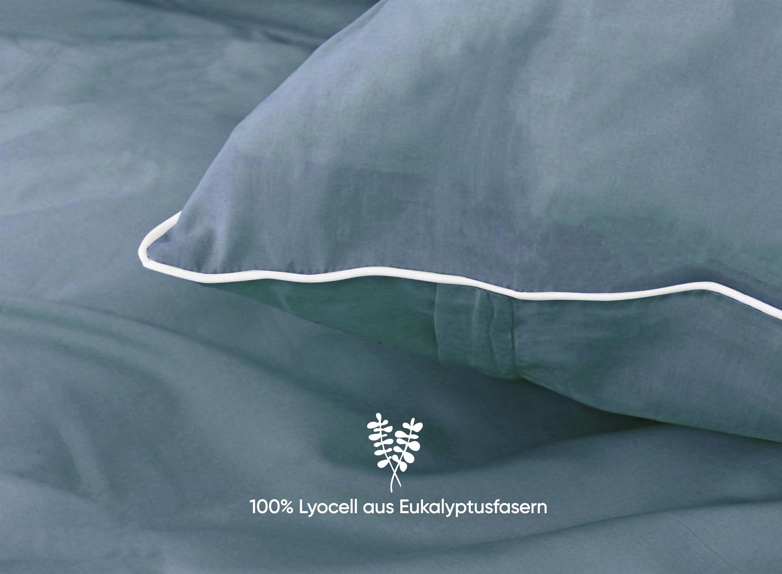 jilda-tex Luxus Perkal Premium-Bettwäsche aus Eukalyptus 100% Lyocell Tencel™ Piping Zertifiziert nachhaltig (Blau, 2 TLG. 135x200cm / 80x80cm)