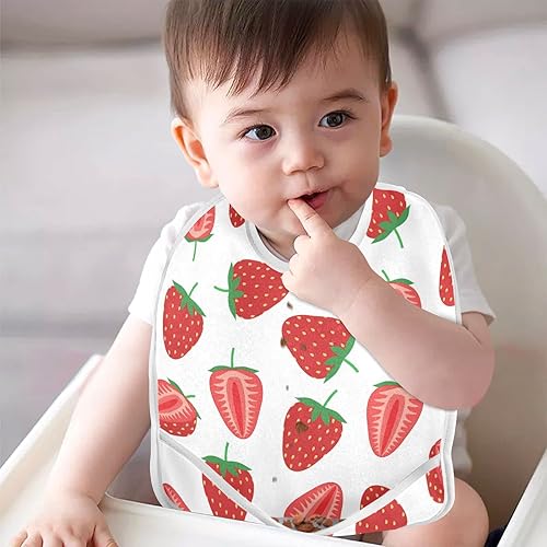 Miniatura 7 de Kigai Strawberry Print Baby Bibs for Baby Boy Girl Waterproof Soft Cotton Washable Feeding Bibs Scraps Pocket 2 Pack