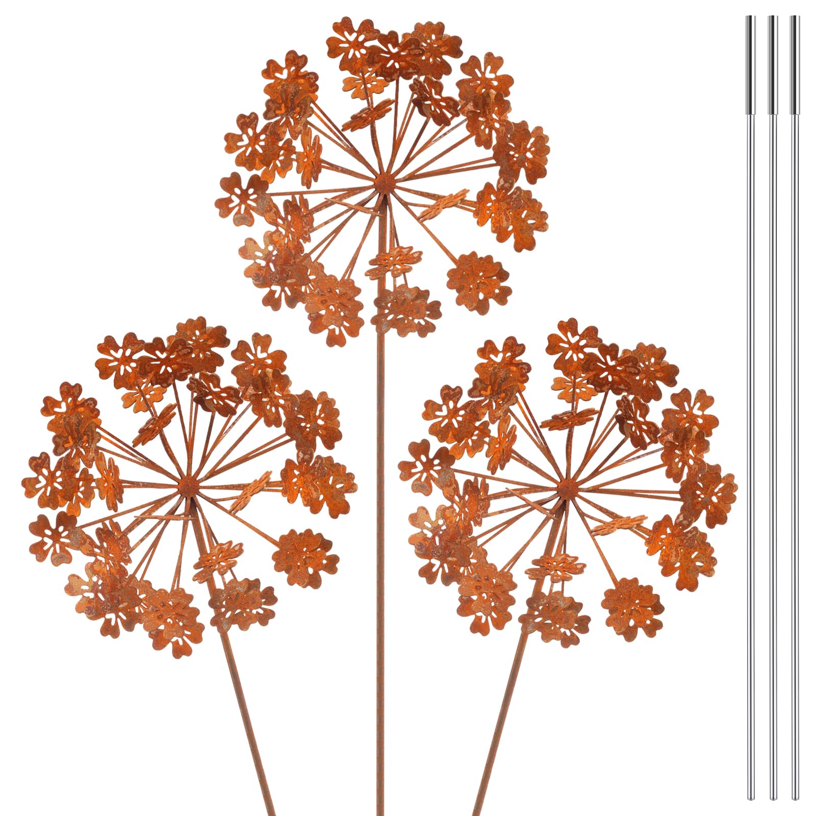 Sutowe 3Pcs Metal Dandelion Garden Stake, 70 cm Vintage Metal Flower Garden Decor Outdoor Decoration Easy Installation for Plants and Small Decorations, Ideal for Garden Enthusiasts(Style 2)