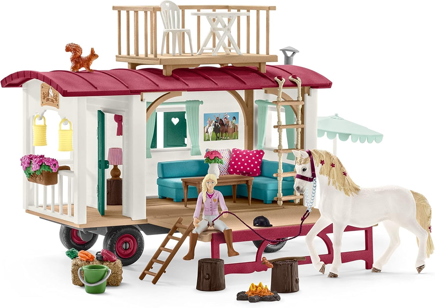 SCHLEICH 72221 Horse Club Ausritt & 42593 Horse Club Wohnwagen für geheime Club-Treffen, 95 Teile Spielset Pferde Figur und weiterem Zubehör, Spielzeug für Kinder ab 5 Jahren