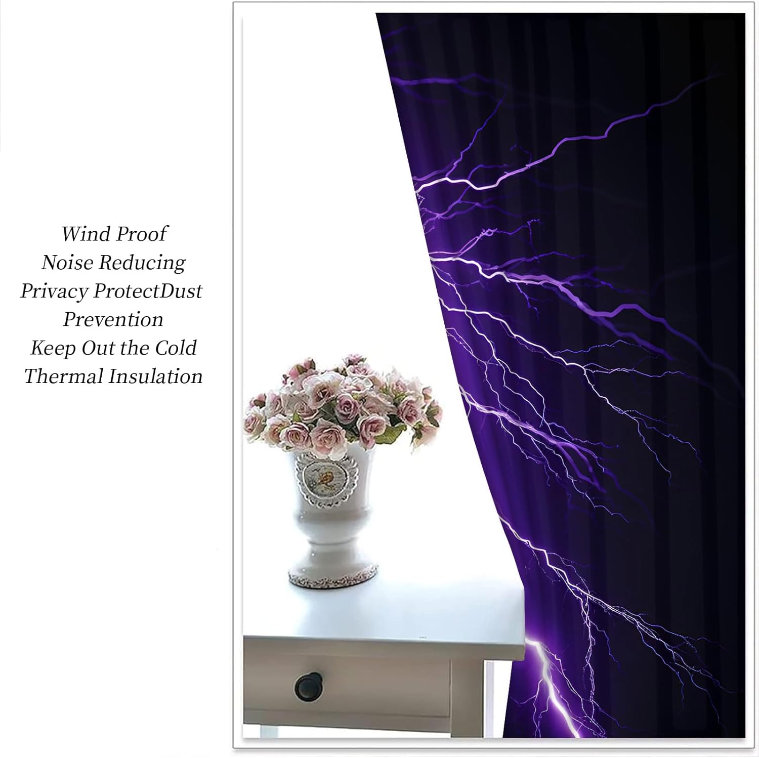 Purple Thunder Storm Blackout Curtains for Bedroom Living Room, Lightning Curtains & Home Decor, Horrible Weather Window Treatments, Thermal Grommet Nature Drapes, 63" Curtains 2 Panel Set