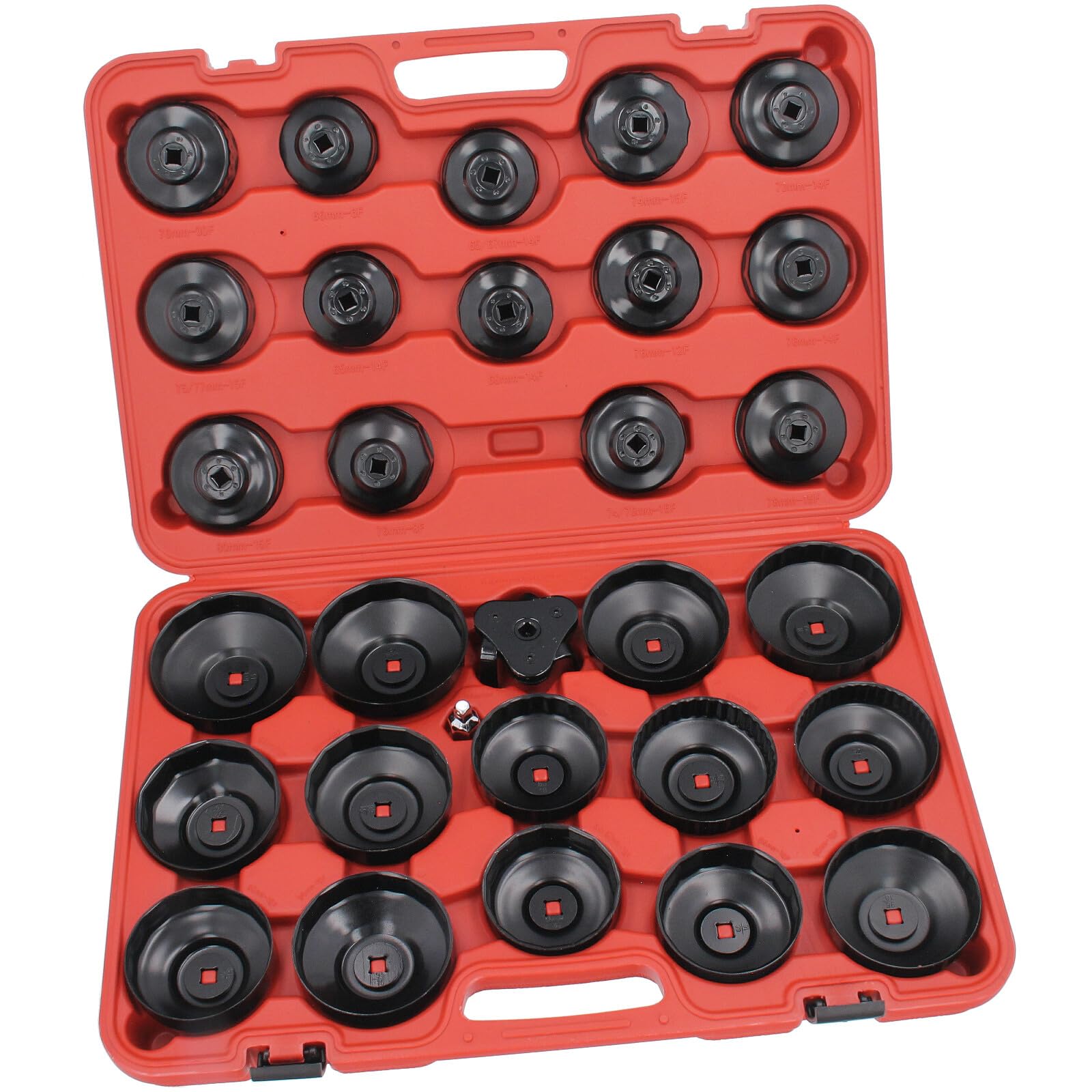GEPCO 31-TLG Ölfilter Werkzeug Set | Ölfilterschlüssel & Ölfilterkappen | Universal Profi KFZ Ölfilterspinne 28x Kappen + Adapter 1/2" x 3/8" | Stabiler Koffer für Mechaniker & Werkstatt & Heimwerker