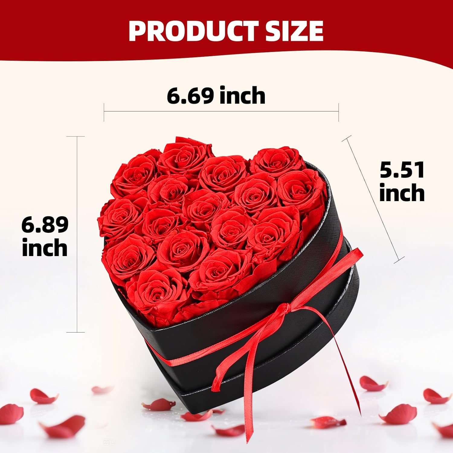 Preserved Red Roses Gift Box, 16 Roses in Black Box with Bow, Forever Flowers for Birthday, Valentine's Day Mother's Day (Red -16) - Image 2