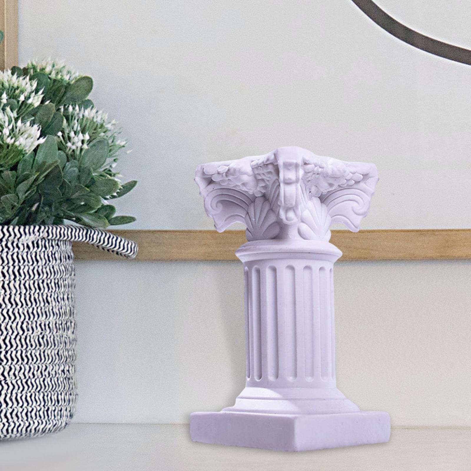 Statua in miniatura a colonna romana con piedistallo, colonna greca, per tavolo paesaggistico, bianco, 3,5 x 6,5 cm