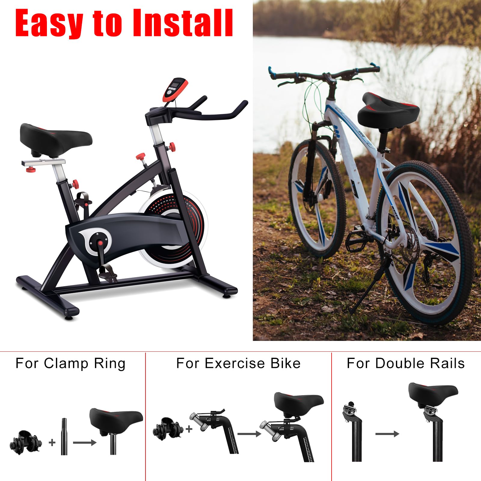 Oversized Bike Seat Compatible with Peloton Bike & Bike Plus, Bike Seat Cushion for Comfort Wide, Bike Saddle Replacement for Women & Men, Padded Bicycle Seat, Accessory for Most Bikes