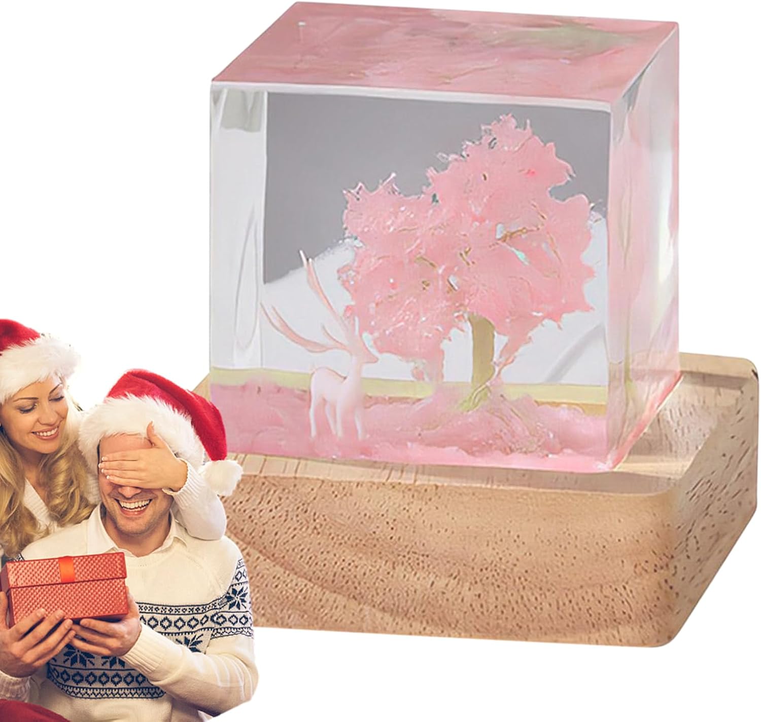 Crystal Sakura Figurine Night Light With LED Light Base, Pink Resin