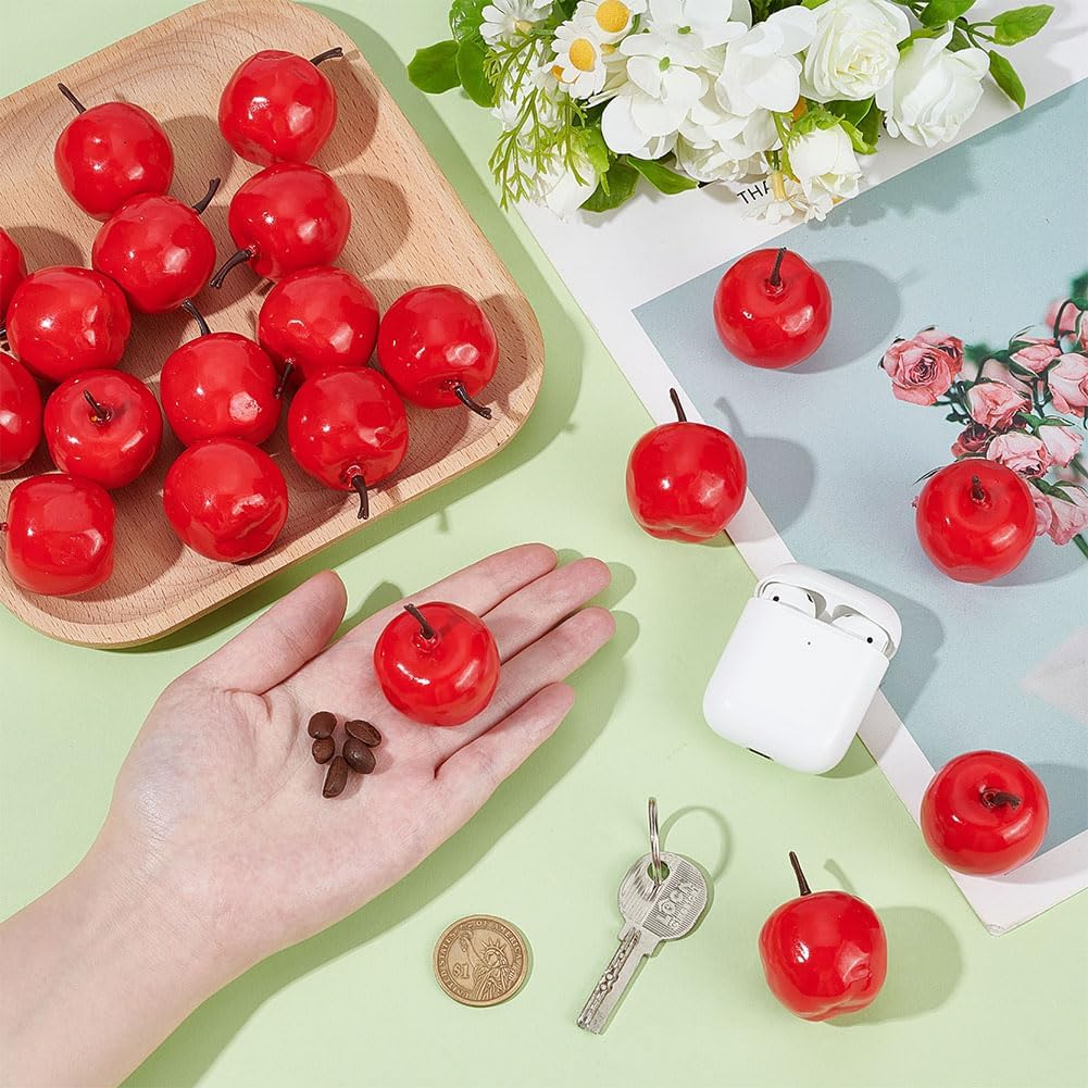 PH PandaHall 20pcs Mini Apples, 1.7 inch Fake Apples Artificials Red Apple Simulation Fruit Decor Christmas Decoratives Model for Home Kitchen Table Photography Party Photo Props Thanksgiving Day