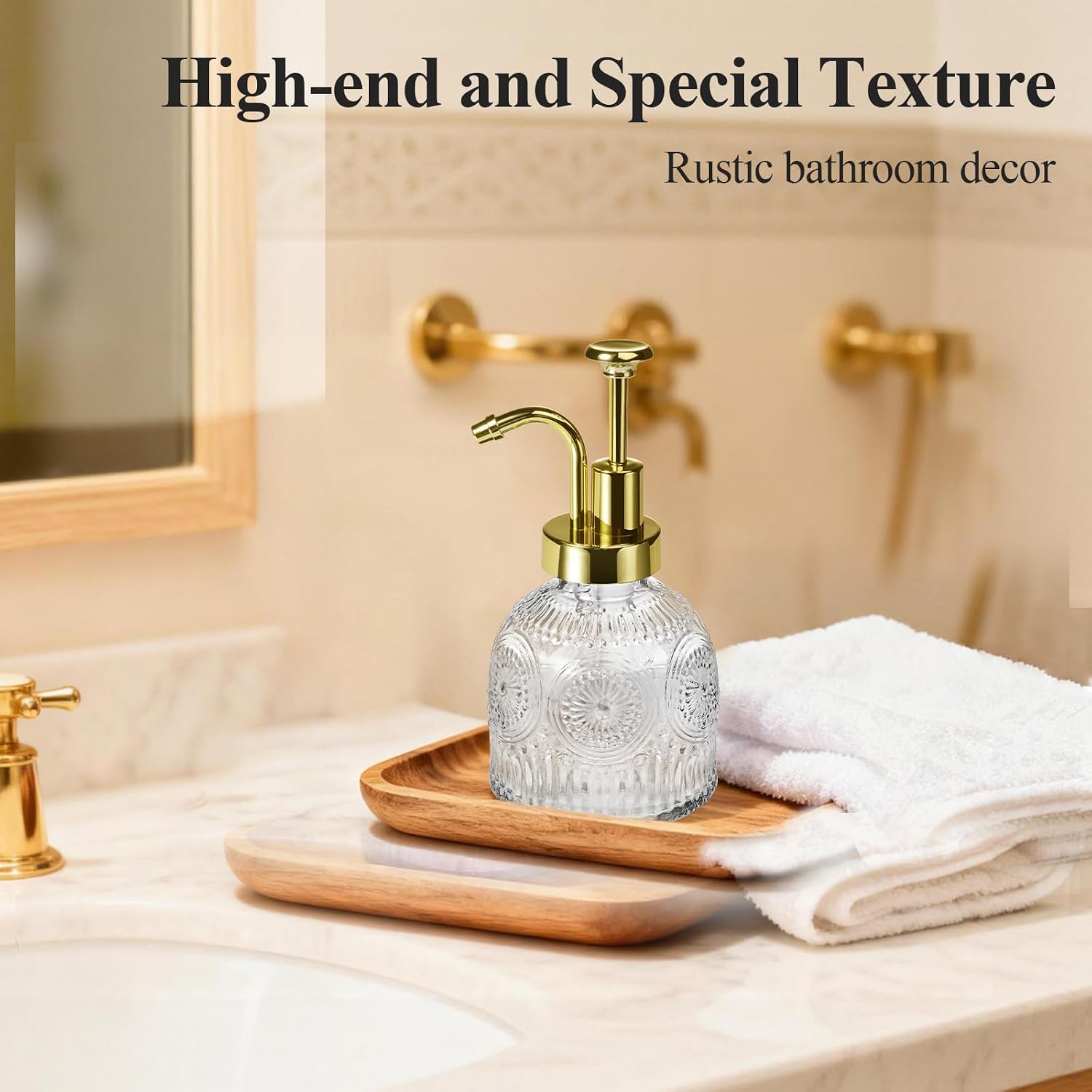 SheeChung Vintage Soap Dispenser with Pump & 6Pcs Mason Jar Bathroom Accessories Set, Green Glass Soap Dispenser and Toothbrush Holder Set, Soap Dish, Farmhouse Bathroom Decor