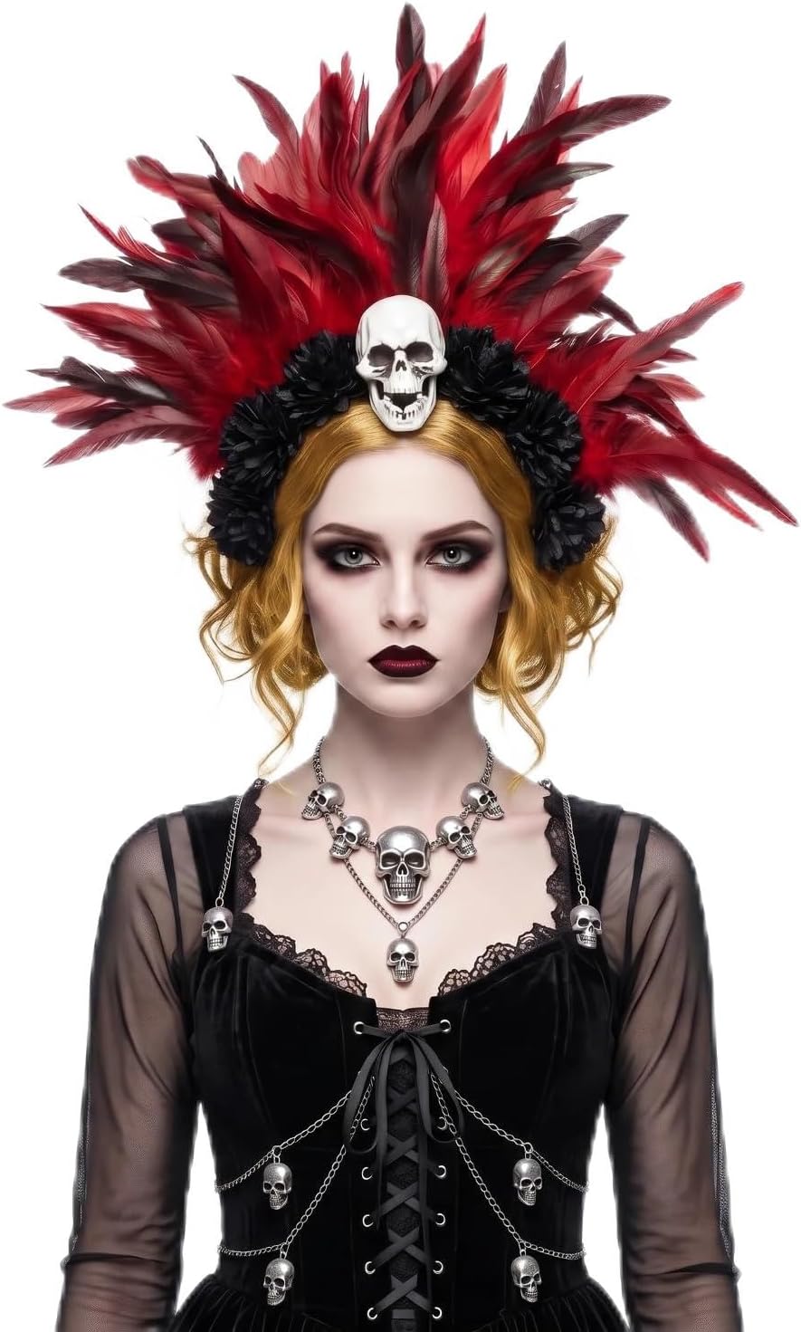 Red Feather Headband - Skull, Comfortable - Vampire Halloween