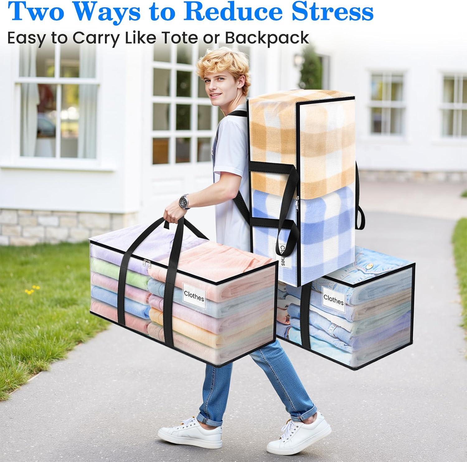 BlissTotes 8-Pack Large Moving Bags with Backpack Straps & Strong Zippers, Heavy-Duty Storage Bags Moving Boxes for Space Saving, Dorms, Transport, 125L-30 Gallons, Clear