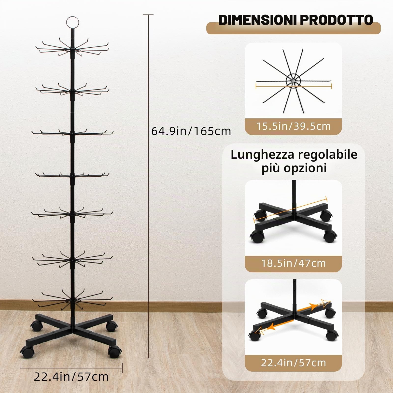 ANBOXIT Espositore per vendita al dettaglio, espositore rotante | per eventi e negozi di gioielli, 7 livelli mobili e regolabili 1 PCS - nero