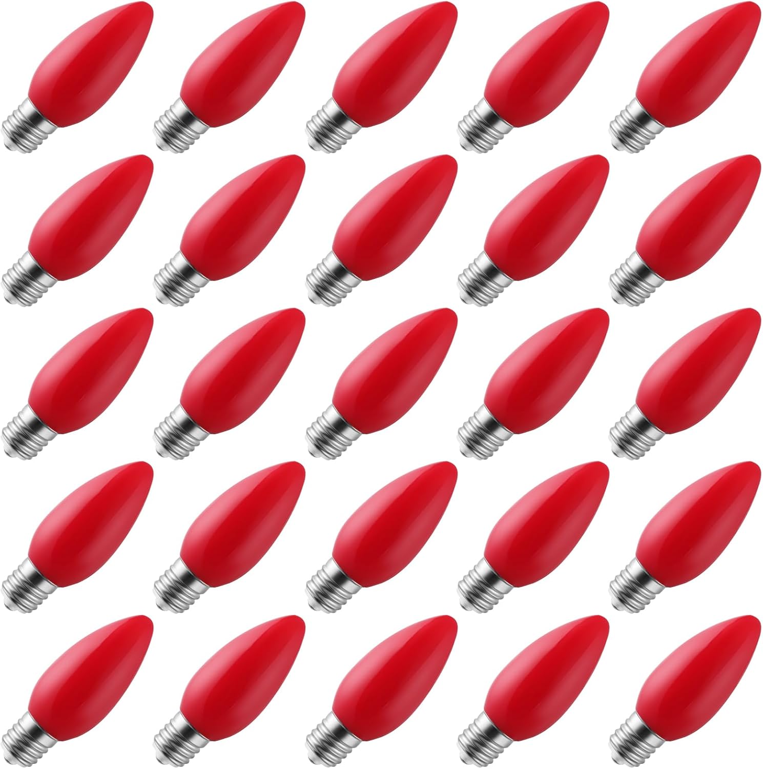 VISTERLITE 25-Pack Ceramic C9 Christmas Light Bulbs, Red LED Light Bulbs Holiday Decoration, Christmas Decor for Indoor & Outdoor Use, E17/C9 Intermediate Base (Red Smooth)