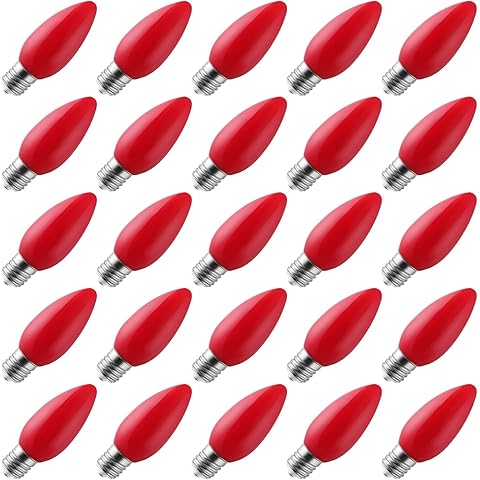 25-Pack Ceramic C9 Christmas Light Bulbs, Red LED Light Bulbs Holiday Decoration, C...