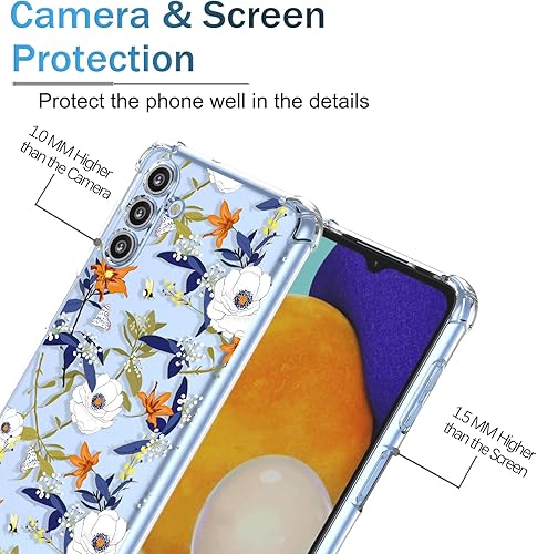 Miniatura 2 de Funda para Galaxy A04s Samsung A13 transparente con patrón de flores de poliuretano termoplástico suave a prueba de golpes, antiarañazos, funda