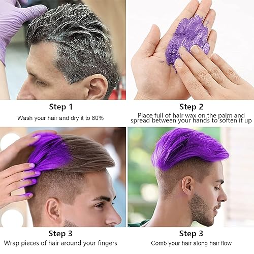 Miniatura 4 de Cera temporal para el cabello, cera natural para peinados, para hombres y mujeres, fiestas, cosplay, tinte temporal para niñas y niños (morado)