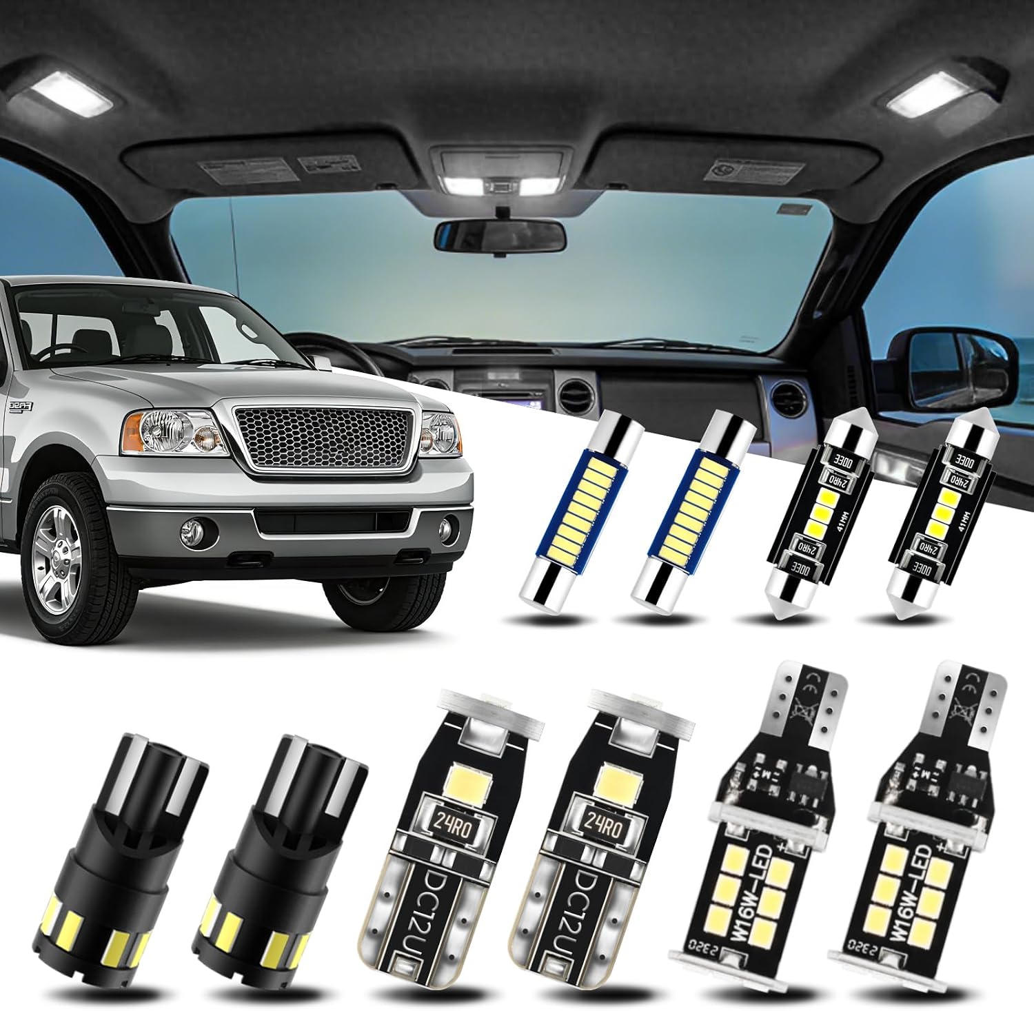 EASY EAGLE LED Interior Car Lights for Ford-F150-2004-2008: 13 Piece Kit White LED Light Bulbs - Super Bright 6000K + Install Tool