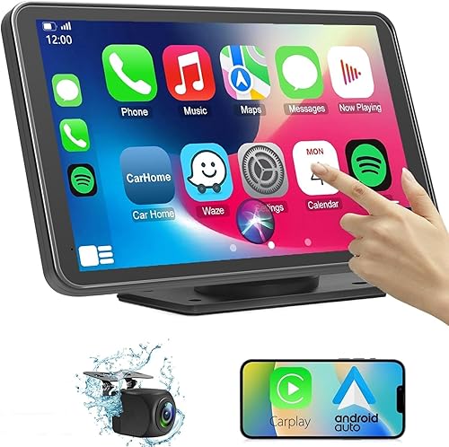 Estéreo de auto doble DIN CarPlay y Android Auto, reproductor de pantalla táctil Bluetooth portátil HD inalámbrico de 7 pulgadas, con soporte para