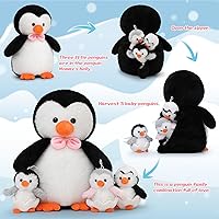 Vista 2 de Peluche de pingüino de 16.5 pulgadas con 3 pingüinos bebés, regalos de pingüinos para niños, mujeres, niñas, niños, mini pingüinos, juguete