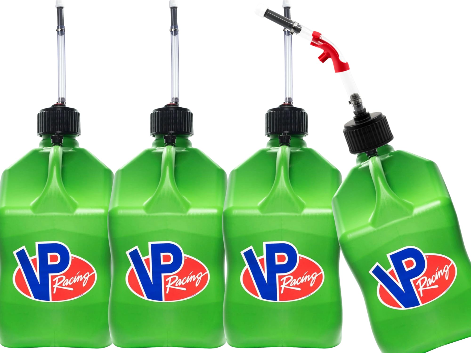 VP Racing Utility Container 5.5 Gallon - 4 Pack With 4 Deluxe Hoses and a Get Bent Hose Bender (Green, 4 Pack)