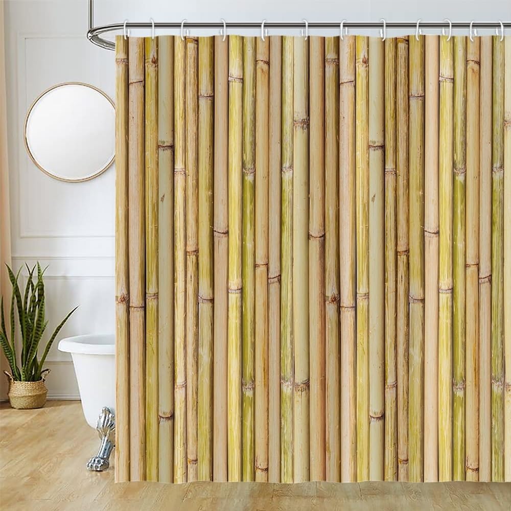 Cortina de Ducha de Hoja Eucalipto, Cortinas de Ducha Verde Oro Abstracto Planta Cortinas de Baño Antimoho Impermeable Lavable Tejido de Poliéster Cortina Ducha con 12 Ganchos 120x200cm — view 100