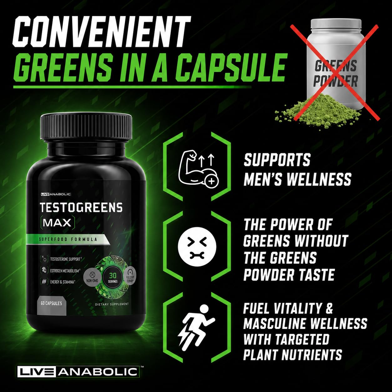 Live Anabolic TestoGreens Max Men's Greens Supplement, Hormone Support — Amazon image 4