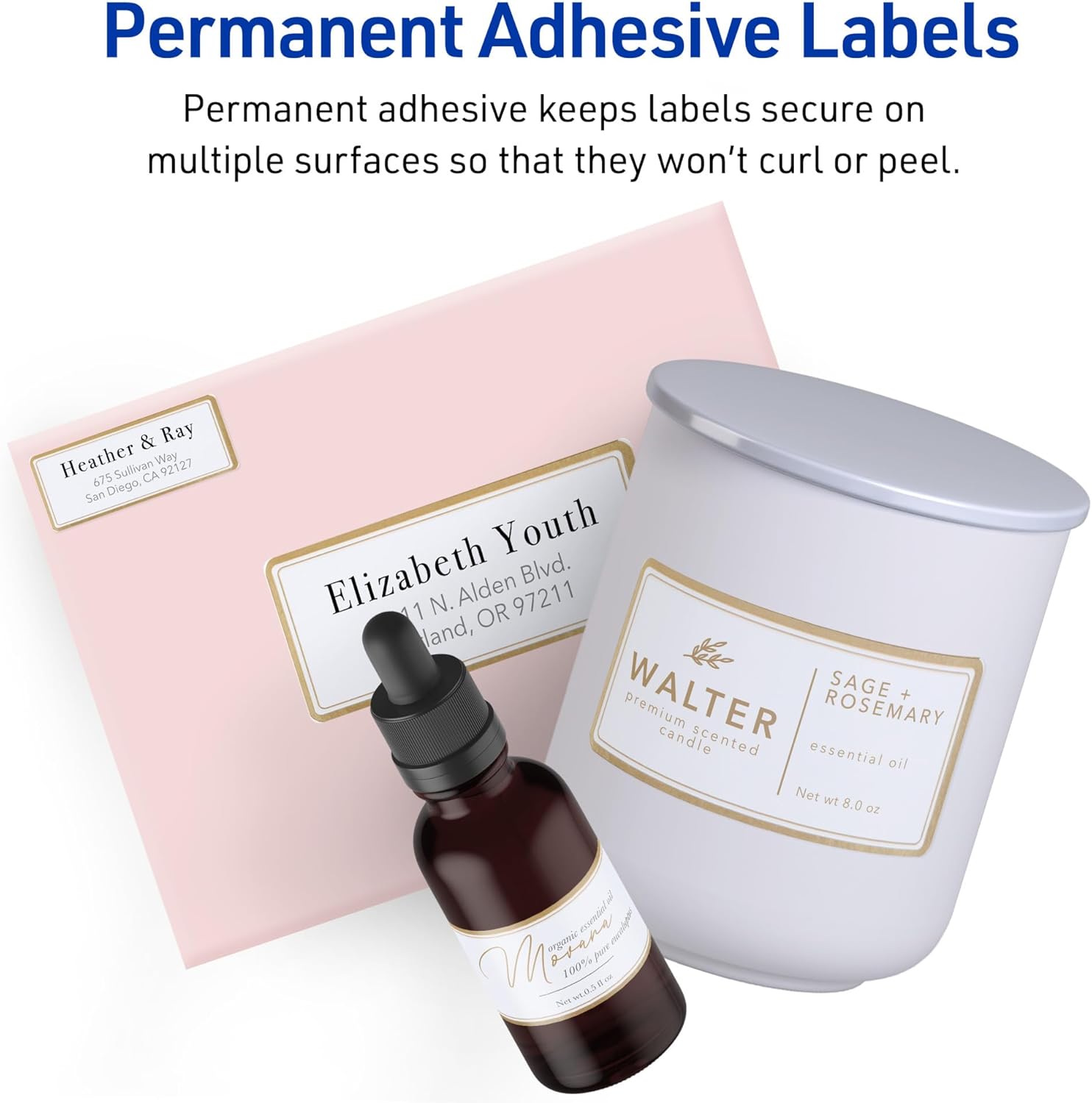 Avery Printable Address Labels, 1" x 2-5/8", Matte White with Metallic Gold Borders, Permanent, Laser & Inkjet Compatible, 300 Blank Mailing Labels, Great for Weddings, Favors, and More (6507) - Image 8