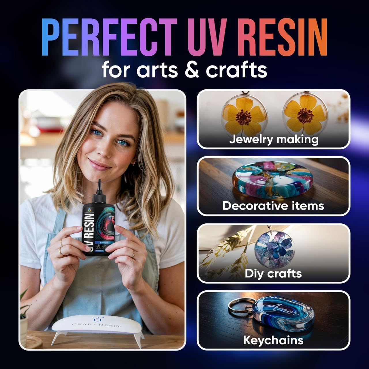 Craft Resin UV Resin Kit with Light - 36W 22 LED Big Lamp and 200g Hard Type Low Viscosity UV Epoxy Resin, Crystal Clear & Non-Yellowing - Starter Kit for Jewelry Making (200g)