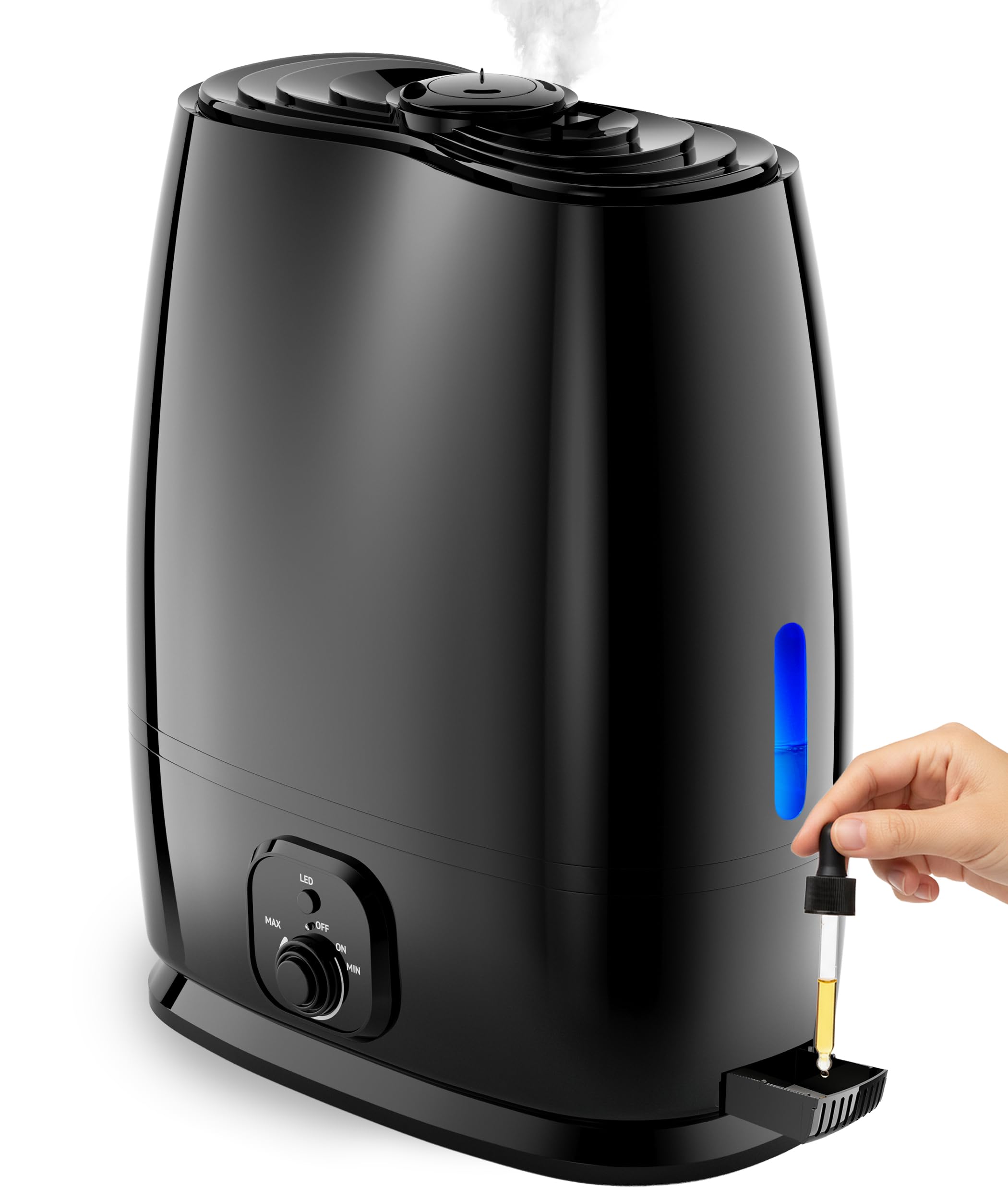 Cool Mist Humidifier for Bedroom (6L) - Filterless, Quiet, Ultrasonic - Large Room Home Air Vaporizer with Diffuser and Essential Oil Tray (Black)