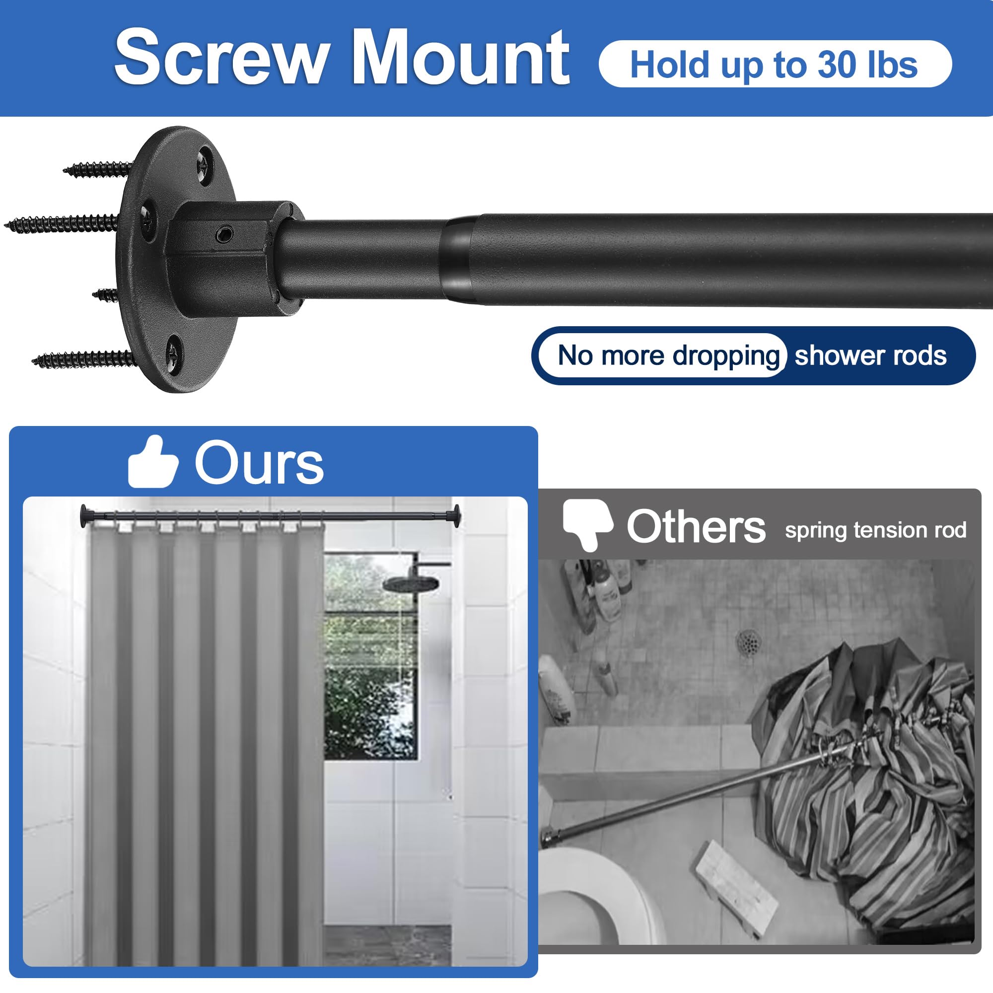 Black Shower Curtain Rod Wall Mounted Industrial