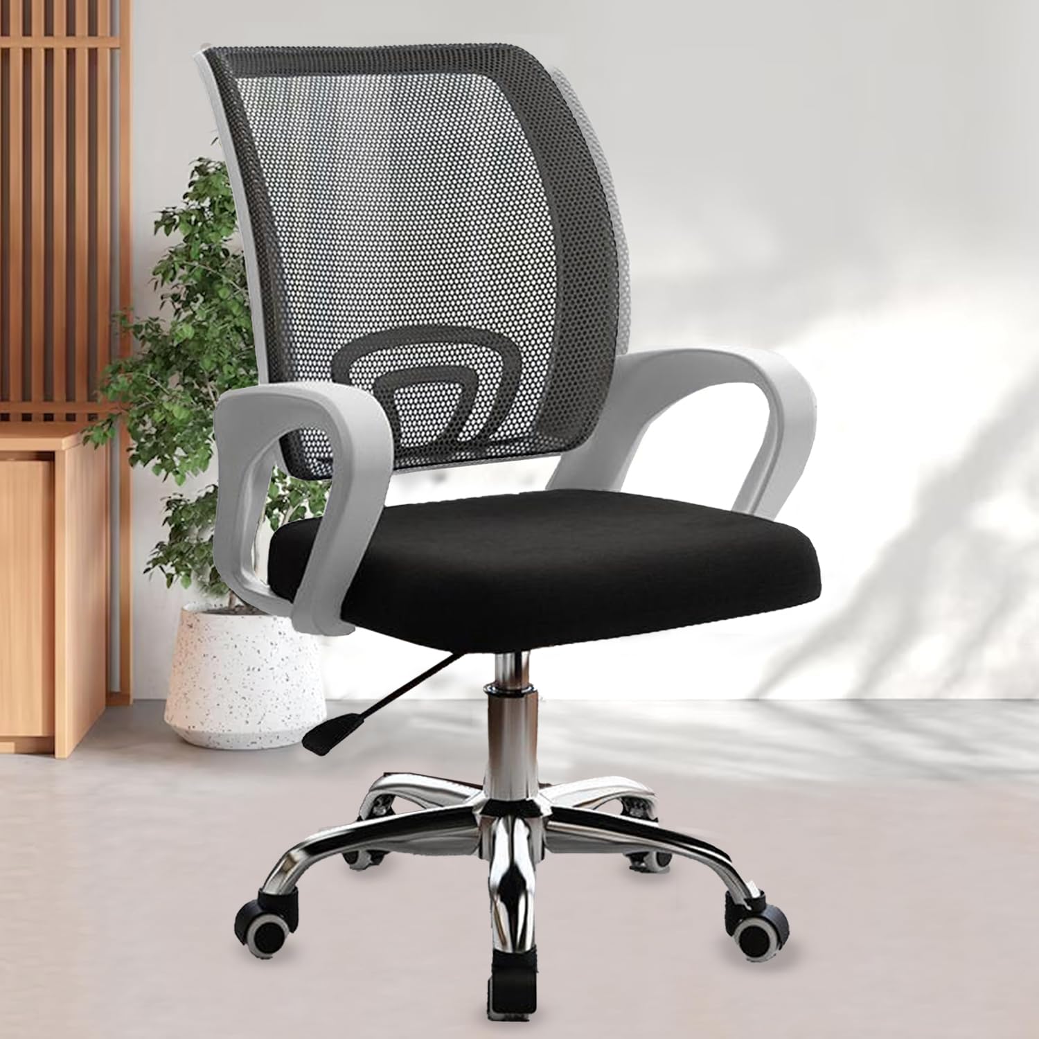 Casa Haus, Ergonomic Desk Chair Mesh Computer Chair with Lumbar Support Armrest Executive Rolling Swivel Adjustable Mid Back Chair - Black & White Handle