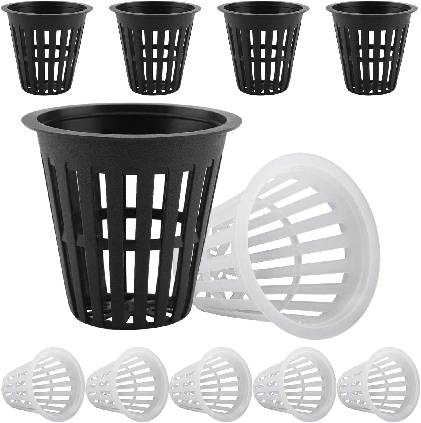 – Hydroponic Planting Mesh Pot Net Plastic Garden Net Cup Pots Basket for Hydroponics Garden Balcony Planting 50 Pcs( 25 Black, 25 White)