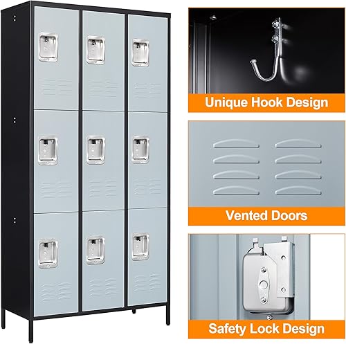 Vista 85 de Taquillas de metal para empleados, armario de almacenamiento de acero con 5 puertas para el hogar, oficina, escuela, gimnasio (blanco)